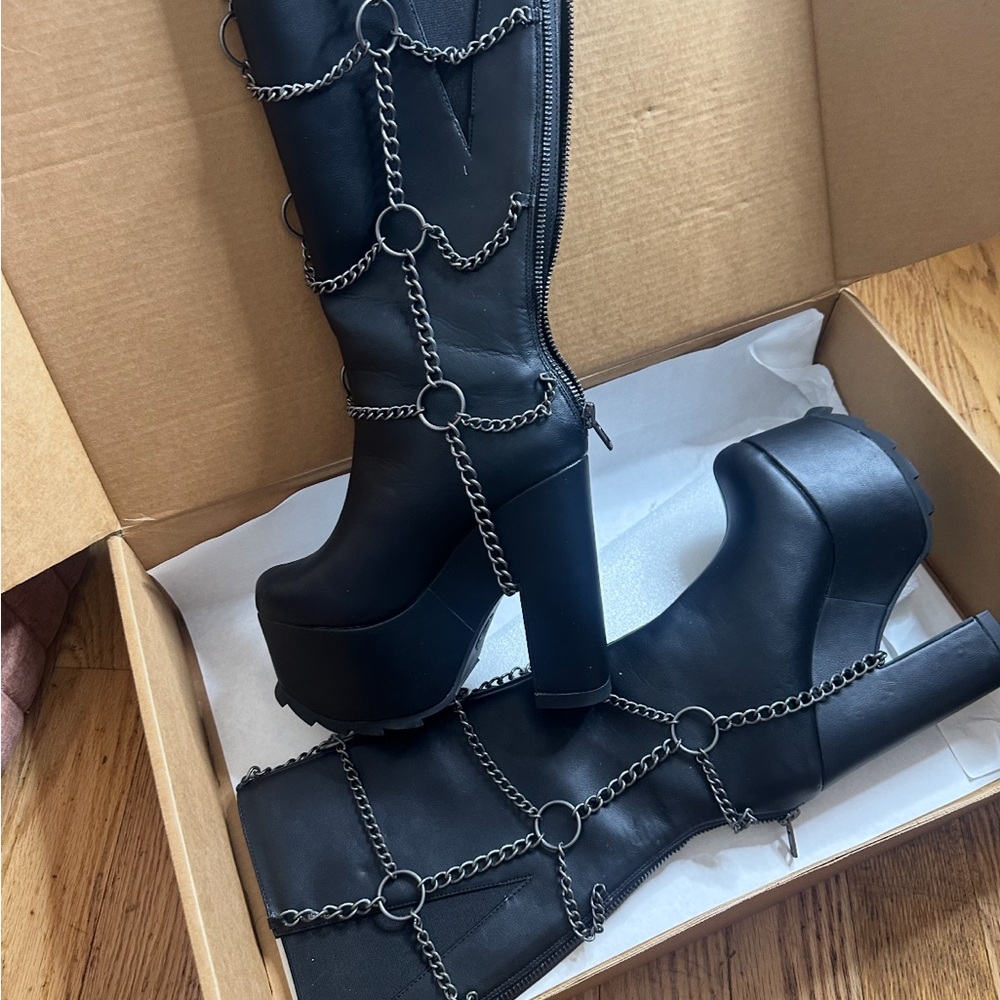 Dolls Kill Black Heeled Boots with Chain Detail